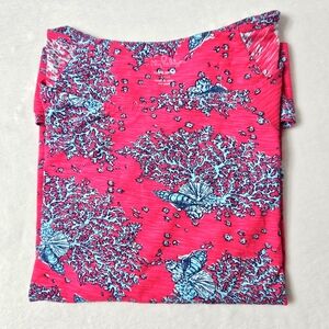 Lilly Pulitzer pink wide scoop neck cotton top blue coral & seashells Large